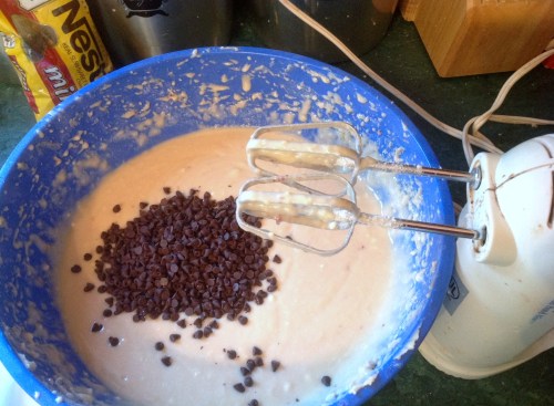 Stir in the mini chocolate chips by hand